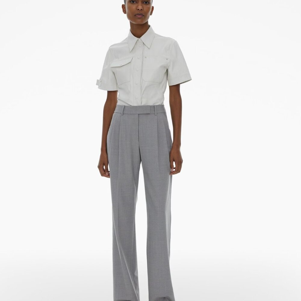 Helmut Lang Pleated Stretch Wool Pant (Grey)